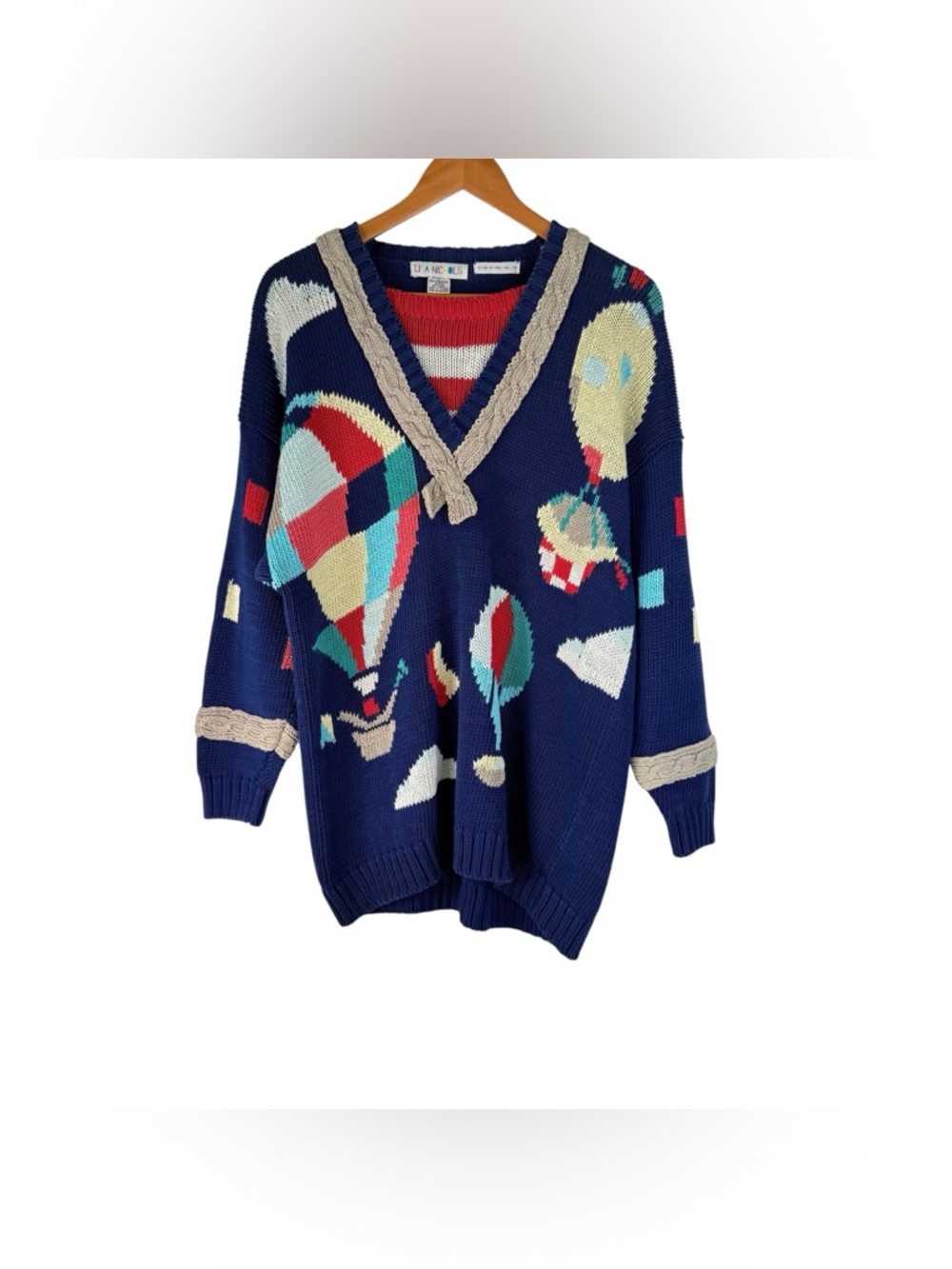 Lisa Nichols Vintage 1980s Hot Air Balloon Cotton Sweater Size Large